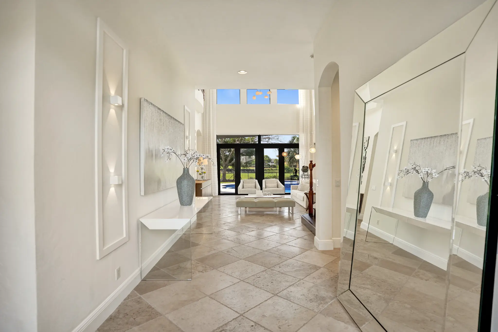 Foyer with high ceilings